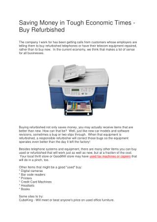 Saving Money in Tough Economic Times - Buy Refurbished