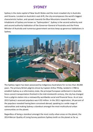 Sydney's history , climate , religion, economy, culture and education
