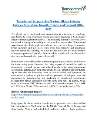 Transdermal Scopolamine Market Research Report Forecast to 2024
