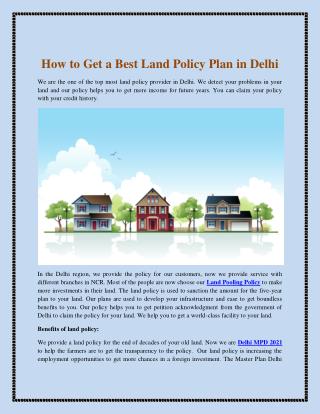 How to Get a Best Land Policy Plan in Delhi