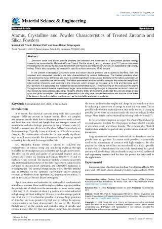 Atomic, Crystalline and Powder Characteristics of Treated Zirconia and Silica Powders