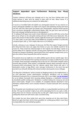 Support dependent upon Furthermore Restoring Your Mysql database.