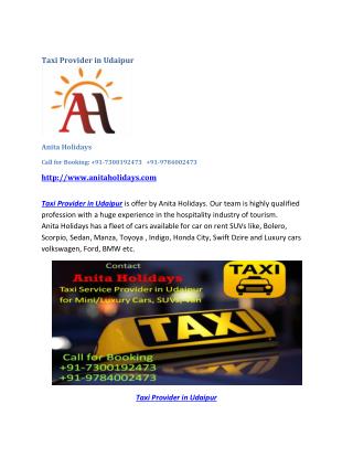 Taxi Provider in Udaipur