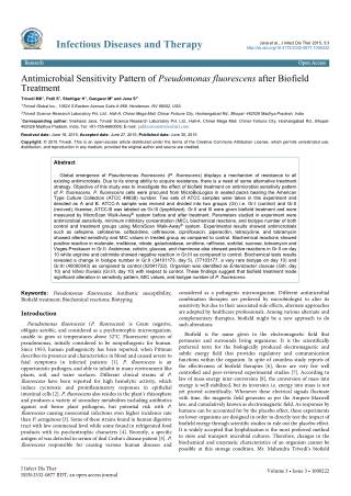 Antimicrobial Sensitivity Pattern of Pseudomonas fluorescens after Biofield Treatment