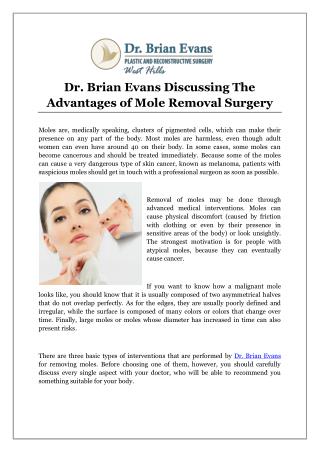 Dr. Brian Evans Discussing The Advantages of Mole Removal Surgery