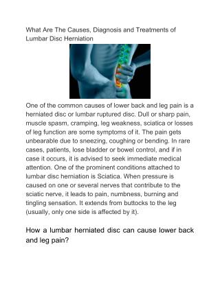 What are the causes diagnosis and treatments of lumbar disc herniation