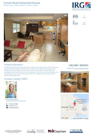 Detached House of Crewe Road with 4 beds/ 3 Baths for sale at Grand Cayman.