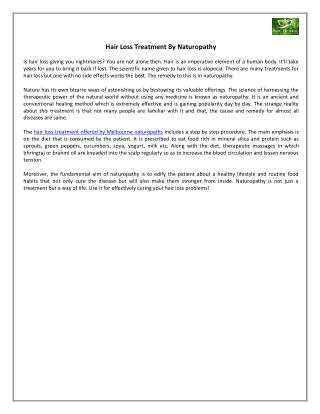 Hair Loss Treatment By Naturopathy
