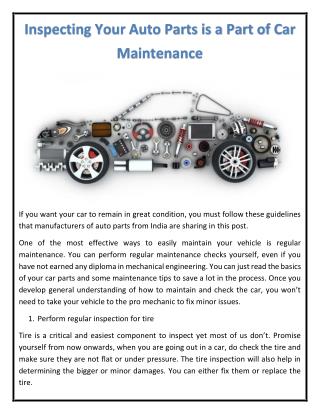 Inspecting Your Auto Parts is a Part of Car Maintenance