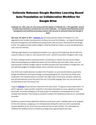 Collavate Releases Google Machine Learning Based Auto-Translation on Collaboration Workflow for Google Drive
