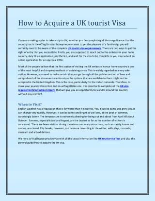 How to Acquire a UK tourist Visa