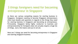 3 things foreigners need for becoming entrepreneur in Singapore