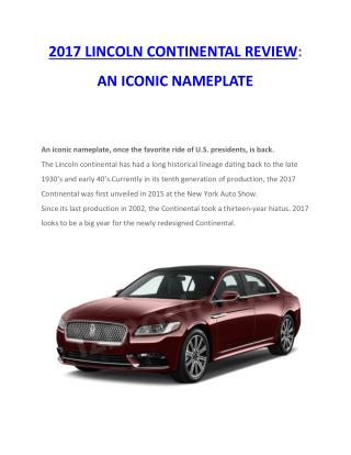 2017 LINCOLN CONTINENTAL REVIEW : AN ICONIC NAMEPLATE
