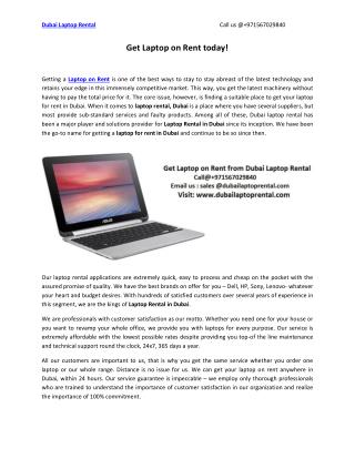 Get Laptop on Rent today from Dubai Laptop Rental