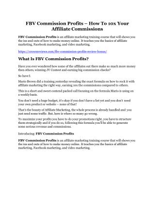 FBV Commission Profits Review -(GIANT) bonus & discount