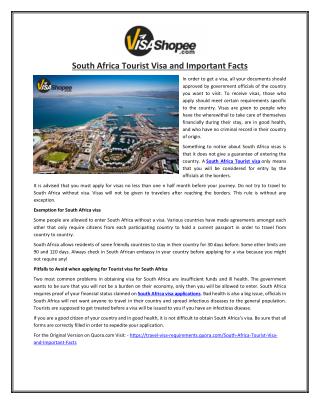 South Africa Tourist Visa and Important Facts