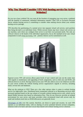 Why You Should Consider VPS Web hosting service for Active Websites?