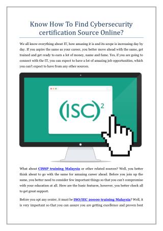 Know How To Find Cybersecurity certification Source Online