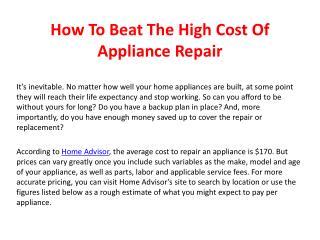 How To Beat The High Cost Of Appliance Repair