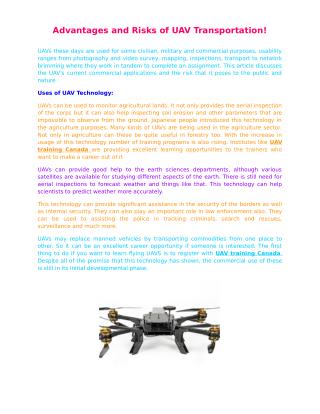 Advantages and Risks of UAV Transportation!