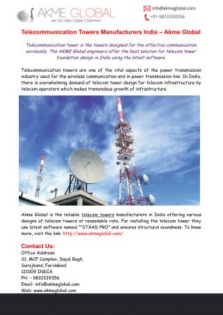 Telecommunication Towers Manufacturers India - Akme Global