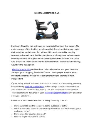 Mobility Scooter Hire in UK