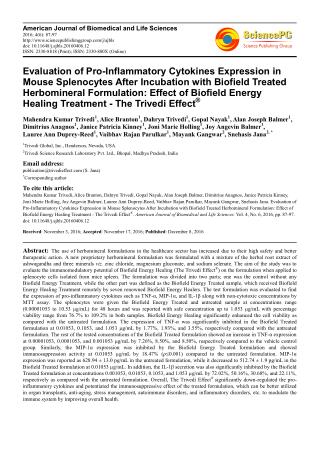 Evaluation of Pro-Inflammatory Cytokines Expression in Mouse Splenocytes After Incubation with Biofield Treated Herbomin