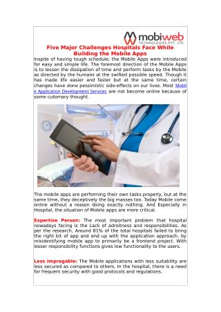 Five Major Challenges Hospitals Face While Building the Mobile Apps