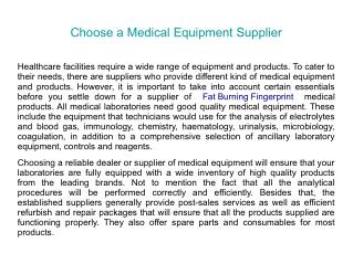 Choose a Medical Equipment Supplier