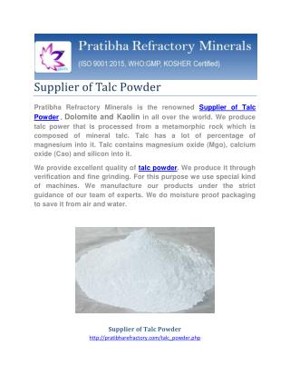 Supplier of Talc Powder- Best Price