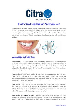 Tips For Good Oral Hygiene And Dental Care