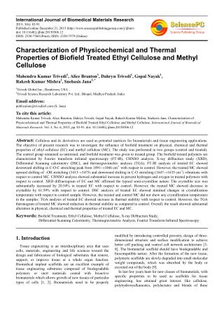 Characterization of Physicochemical and Thermal Properties of Biofield Treated Ethyl Cellulose and Methyl Cellulose