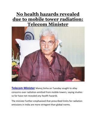 No health hazards revealed due to mobile tower radiation telecom minister