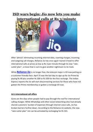 Isd wars begin jio now lets you make international calls at rs 3 minute