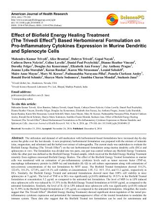 Effect of Biofield Energy Healing Treatment (The Trivedi Effect®) Based Herbomineral Formulation on Pro-Inflammatory Cyt