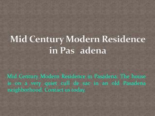 Mid Century Modern Residence in Pasadena