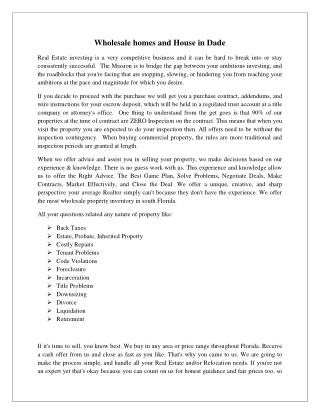 Wholesale homes and House in dade