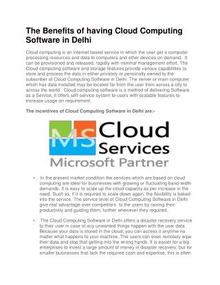 The Benefits of having Cloud Computing Software in Delhi