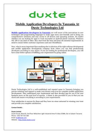 Mobile Application Developers In Tanzania At Duxte Technologies Ltd