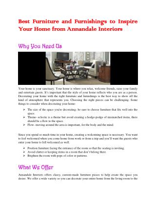 Best Furniture and Furnishings to Inspire Your Home From Annandale Interiors