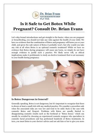 Is it Safe to Get Botox While Pregnant? Consult Dr. Brian Evans