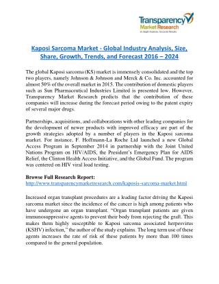 Kaposi Sarcoma Market will rise to US$ 143.2 Million by 2024