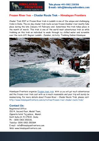 Frozen River Trek – Chadar Route Trek – Himalayan Frontiers