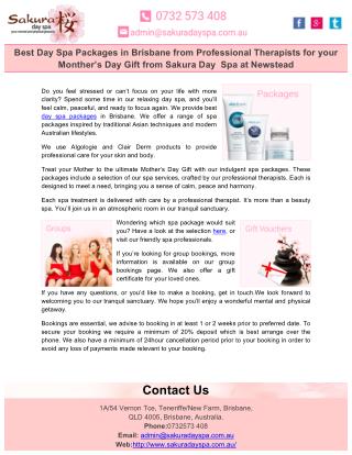 Best Day Spa Packages in Brisbane from Professional Therapists for your Monther’s Day Gift from Sakura Day Spa at Newste