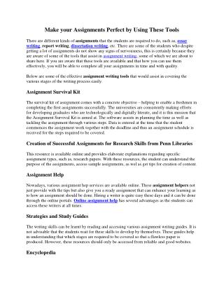 Make your Assignments Perfect by Using These Tools