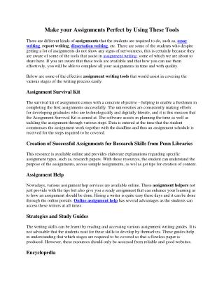 Make your Assignments Perfect by Using These Tools