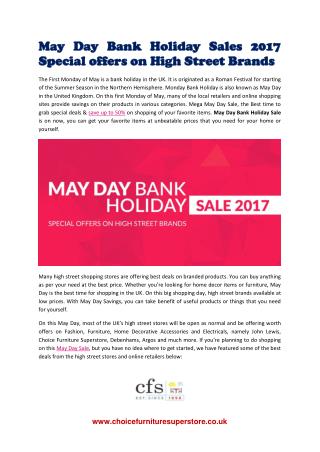 May Day Bank Holiday Sales 2017 | Offers on High Street UK Brands