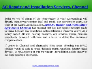 Split AC Repair and Installation Services in Chennai