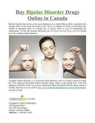 Buy Bipolar Disorder Drugs Online in Canada