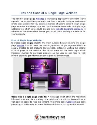 Pros and cons of one page website | Smartinfosys.net